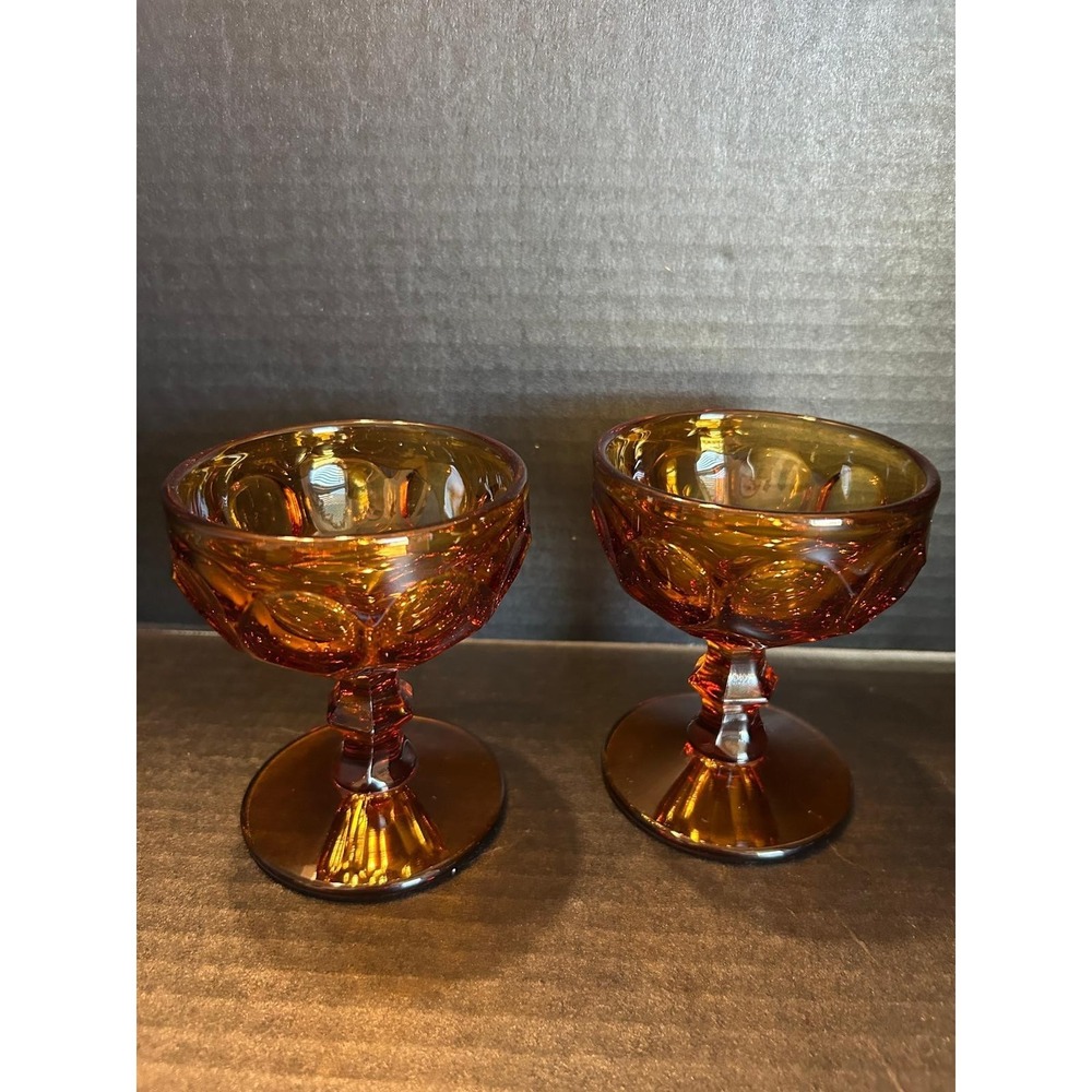 2 Vintage Imperial Provincial Dark Amber Thumbprint‎ 4" height dessert dishes